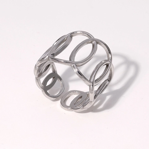 Anello Minimalista in Acciaio Inossidabile Geometrico Traforato Catena Ovale Galvanizzato Regolabile Anello Aperto da Donna Gioielli