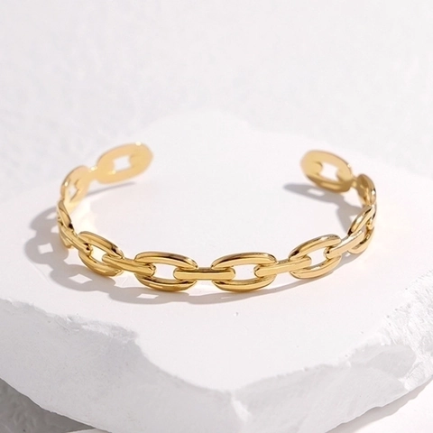 Bracciale Rigido Aperto In Acciaio Inossidabile Design A Catena Minimalista Elegante Gioiello Regolabile Da Donna