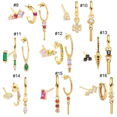 Stackable Earrings Brass Flower Star Geometric Cubic Zirconia Studs Hoops Ear Cuffs With 925 Sterling Silver Earring Post