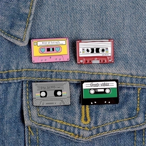 Broche de Esmalte de Cinta de Cassette Retro Estilo de Música Vintage Insignia de Solapa de Aleación Joyería Regalo para Mujeres Hombres