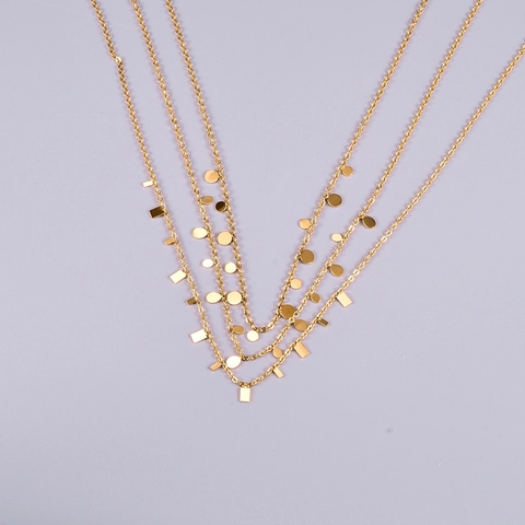 Collana Con Paillettes Geometriche Acciaio Al Titanio Minimalismo Ciondolo Tondo Rettangolo Goccia D'acqua Gioielli Da Donna