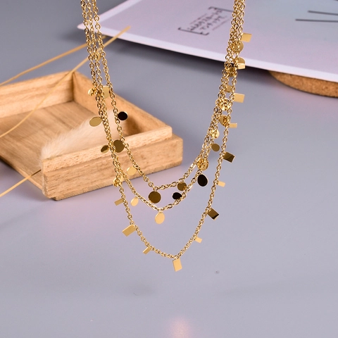 Collana Con Paillettes Geometriche Acciaio Al Titanio Minimalismo Ciondolo Tondo Rettangolo Goccia D'acqua Gioielli Da Donna