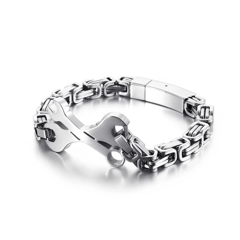 Men Stainless Steel Bracelet Wrench Spanner Industrial Punk Mechanical Byzantine Chain Jewelry