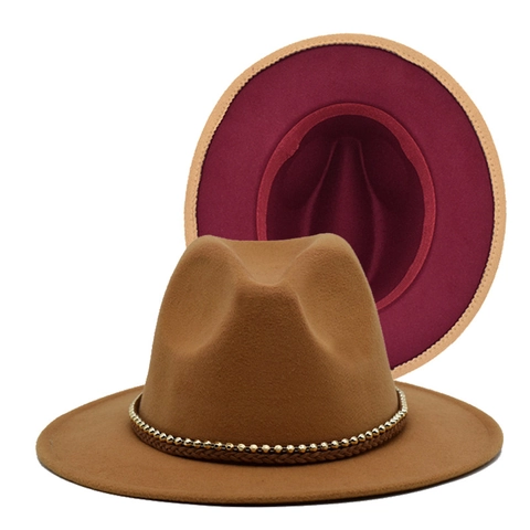 Cappello Fedora Vintage In Lana Tesa Larga Cappello Jazz Con Fascia Intrecciata Perle Dorate Fodera A Contrasto Retrò Unisex