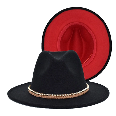 Cappello Fedora Vintage In Lana Tesa Larga Cappello Jazz Con Fascia Intrecciata Perle Dorate Fodera A Contrasto Retrò Unisex