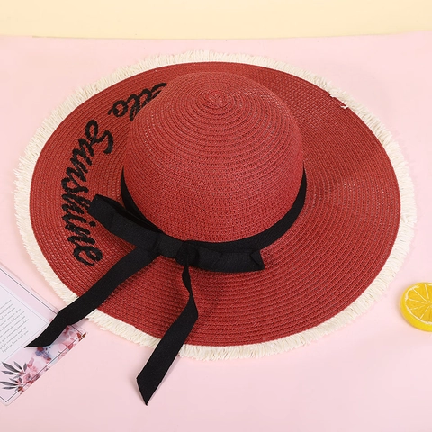 Cappello Da Sole In Paglia A Tesa Larga Da Donna Con Ricamo Hello Sunshine E Nastro Con Fiocco Per La Spiaggia