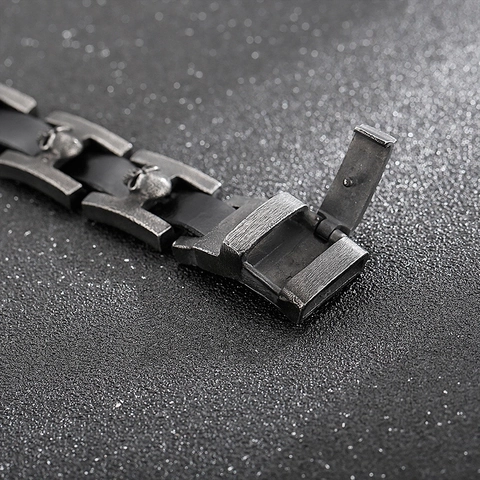 Bracciale Teschio Per Uomo Acciaio Inossidabile 316L E Pelle Di Vacca Vintage Distressed Punk Gothic Hip Hop Gioielli