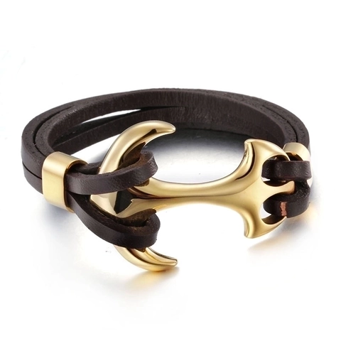 Vintage Nautische Anker Armband 316L Roestvrij Staal Gevlochten Echt Leer Meerlagig Sieraden Cadeau Voor Heren