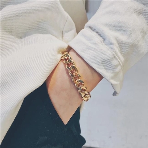 Pulsera De Cadena Cubana Acero De Titanio Hip Hop Retro Eslabón Grueso Chapado En Oro Joyería De Moda Para Hombres Mujeres