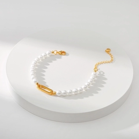 Französisches Vintage Künstliche Perle Armband Für Damen Vergoldeter Metallring Verstellbare Kette Elegante Handschmuck