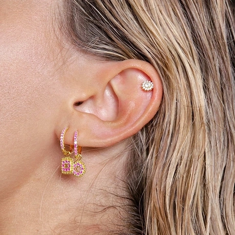 Sunflower Zircon Stud Earrings Copper With 925 Sterling Silver Earring Post Geometric Flower Jewelry For Women