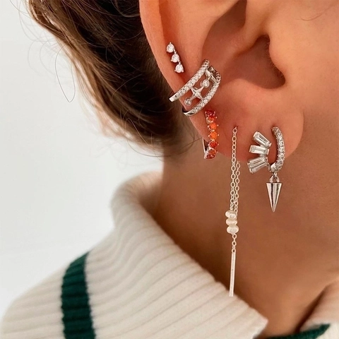 Orecchini A Cerchio Geometrici Con Zirconi Baguette E Perno In Argento Sterling 925 Gioielli Irregolari Per Donne