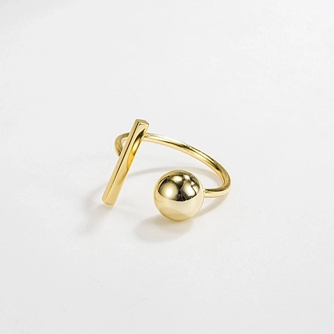 Minimalistische 925 Sterling Zilveren Open Ring Voor Dames Verstelbare Geometrische Kraal En Staaf Vingerring Goud Vergulde Sieraden Cadeau