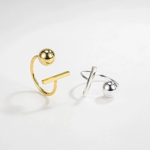 Minimalistische 925 Sterling Zilveren Open Ring Voor Dames Verstelbare Geometrische Kraal En Staaf Vingerring Goud Vergulde Sieraden Cadeau