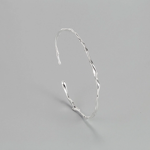 Bracciale Rigido a Onde Irregolari in Argento Sterling 925 per Donna Stile Metallo Liquido Minimalista Bracciale Aperto Gioielli