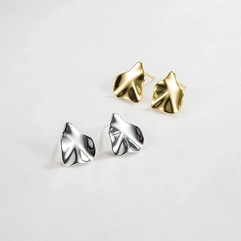 Orecchini a Bottone in Argento Sterling 925 Vintage Francese per Donna Orecchini Geometrici Irregolari a Onda Placcati Oro Argento Gioielli