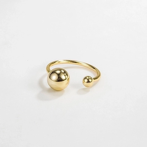 S925 Sterling Silver Double Ball Open Ring For Women Minimalist Adjustable Geometric Round Bead Finger Ring Fashion Jewelry