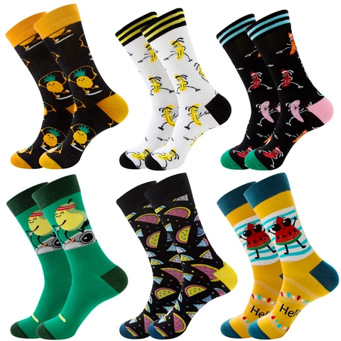 Lustige Cartoon Frucht Crew Socken Baumwollmischung Neuheit Streetwear Gemusterte Mittellange Strumpfwaren Für Herren Damen