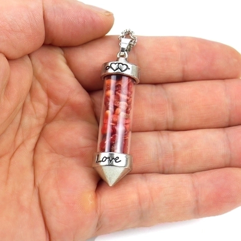 Wunschflasche Anhänger Halskette Glaszylinder Mit Kristallchips Legierung Graviert Liebe Herz Mode Schmuck Für Frauen