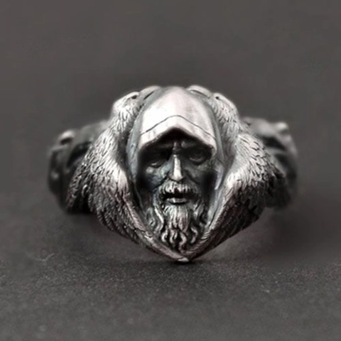 Antik Silber Legierung Ring Vintage Kapuzenbart Ältesten Relief Nordisch Wikinger Gotik Punk Stil Schmuck Für Herren