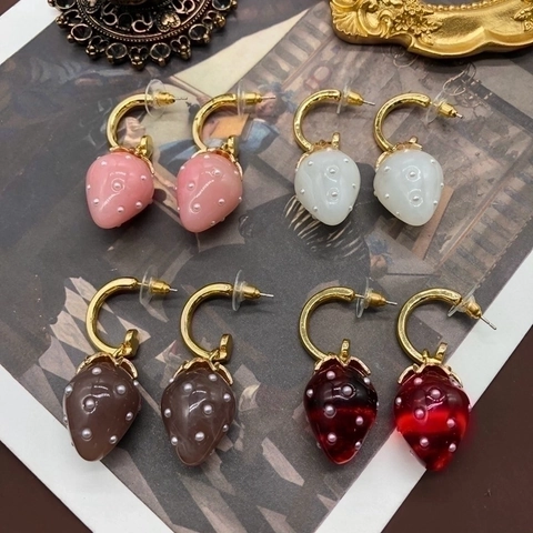 Orecchini Pendenti Fragola Con Perno Argento Sterling 925 Lega Resina Finta Perla Artificial Stile Vintage Francese Donna