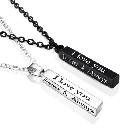 Pillar Pendant Necklace Stainless Steel Engraved Bar Jewelry Gift For Couples Lovers Men Women Vertical Bar Design