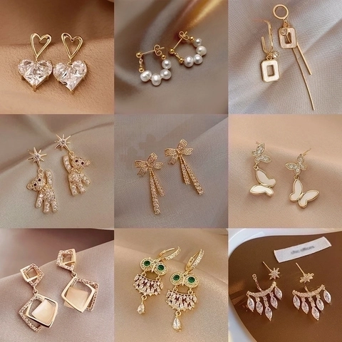 Elegante Modeohrstecker Mit 925er Sterlingsilber-Ohrstecker Künstliche Perle Zirkon Schleife Schmetterling Herz Design Für Damen