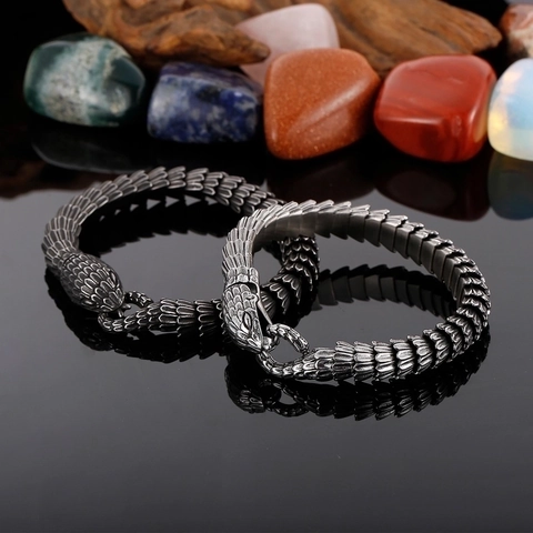 Men Stainless Steel Snake Scale Bracelet With Beast Head Clasp Vintage Punk Biker Jewelry Retro Gothic Gift