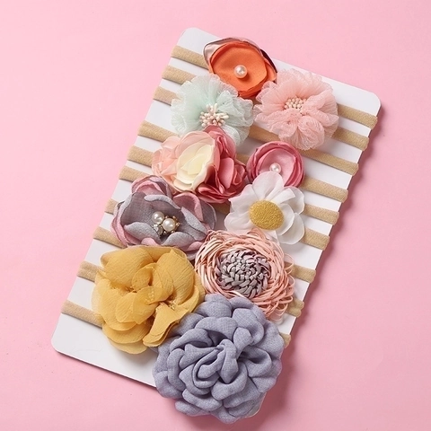 Baby Flower Headband Nylon Elastic Chiffon Fabric Hair Band Soft Seamless For Infant Toddler Photography Props