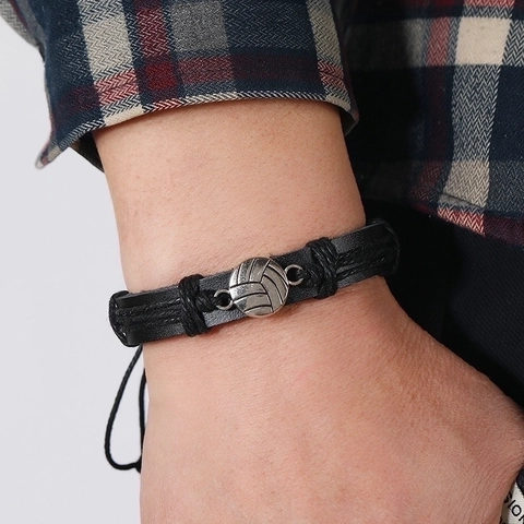 Braccialetto In Pelle PU Intrecciata Con Ciondolo Basket Fatto A Mano Regolabile Corda Di Canapa Gioielli Punk Sportivi Per Fan Uomini Donne