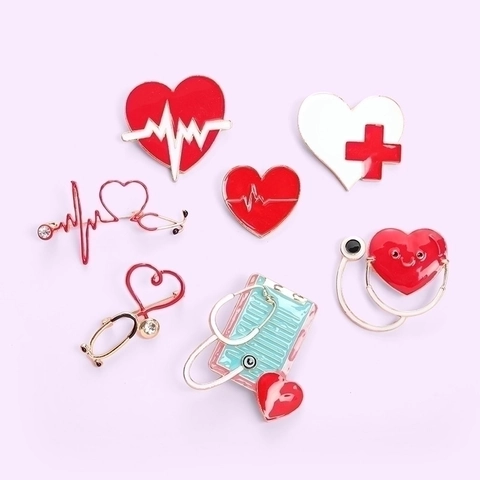 Broche En Émail Médical Épingle Stéthoscope Cœur Battement De Cœur Infirmière Docteur Cadeau Bijoux Alliage Strass Décor