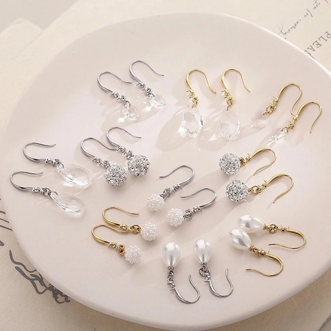 Pendientes Colgantes De Acero Inoxidable Con Perla Artificial De Imitación Diamantes De Imitación Cristal Gancho Elegante Para Mujeres