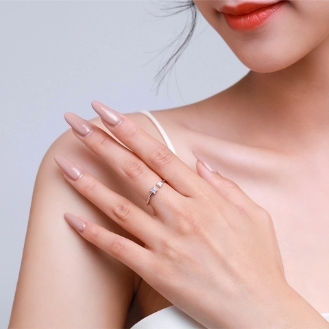 925 Sterling Silber Offener Verstellbarer Ring Für Damen Minimalistisch Geometrisch Quadratisch Zirkonia Schmuck