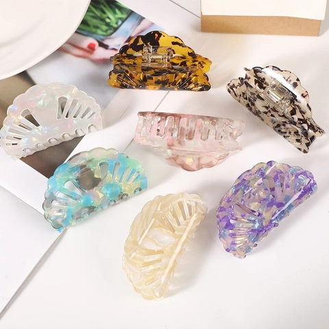Shell Shape Hair Claw Clip Acetate Acrylic Hollow Out Mermaid Tortoiseshell Pattern Hair Styling Accessories For Women