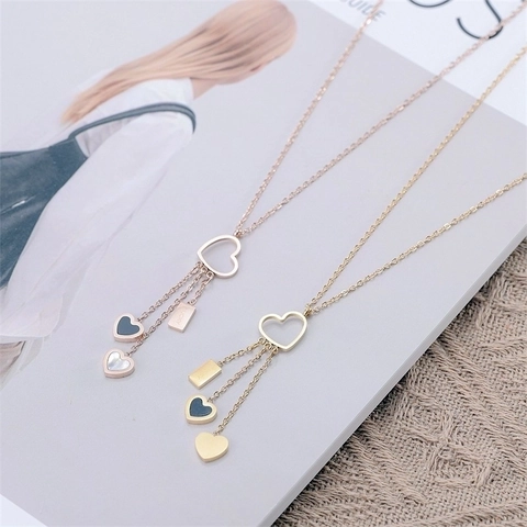 Koreanischer Stil Titanstahl Herz Anhänger Halskette Lucky Buchstabe Tag Muschel Herz Quaste Choker Halskette Für Damen Schmuck