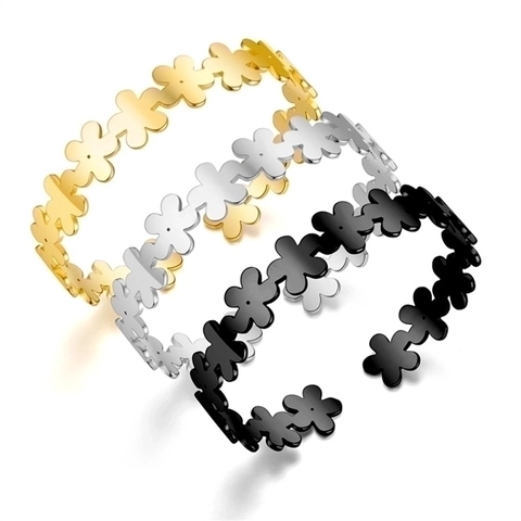 Holle Madeliefje Bloem Open Bangle Armband Titanium Roestvrij Staal Verstelbaar Elegant Romantisch Sieraden Voor Vrouwen