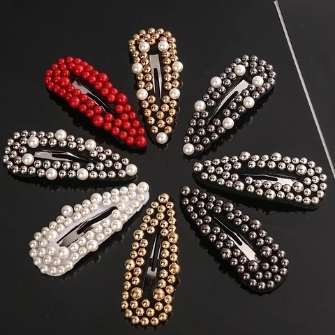 Elegant Water Drop Snap Hair Clip With Faux Artificial Pearl And Metal Beads For Women Korean Style Side Hairpin