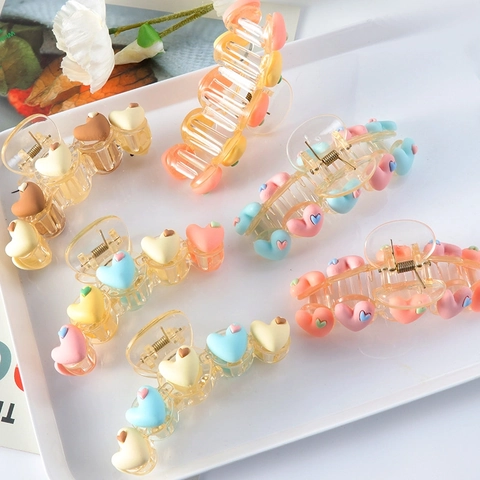 Heart Hair Claw Clip Large Plastic Resin 3D Double Hearts Matte Macaron Color Strong Grip Shark Jaw Clip For Women Girls