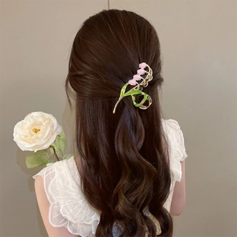 Elegante Mughetto Fiore Pinza per Capelli Donna Grande Lega Antiscivolo Clip a Squalo Fresco Floreale Accessori per Capelli Regalo