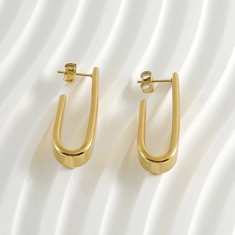 Minimalist U Shaped Earrings Stainless Steel 18K Gold Plated Polished Geometric Jewelry For Women