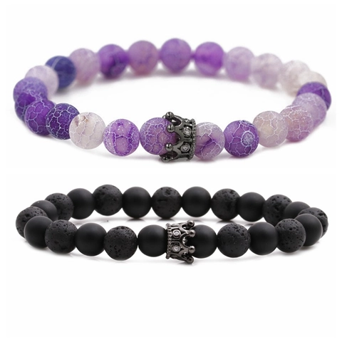 Bracciale Di Perline Corona Pietra Naturale Pietra Lavica Agata Strass Charm Gioielli Elastici Per Uomo Donna Unisex