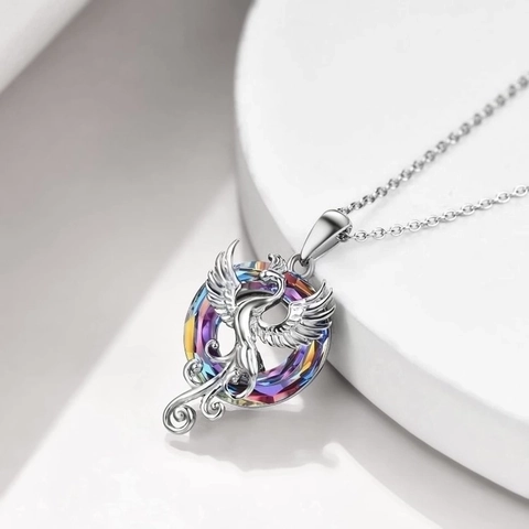 Collana Con Ciondolo Fenice Cristallo Colorato Blu Lega Catena In Acciaio Inossidabile Gioielli Animali Mitici Per Donna