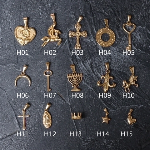 Gold Plated Stainless Steel Pendants Vintage Unicorn Pegasus Moon Heart Rose Cross Star Charms For Necklace DIY Jewelry