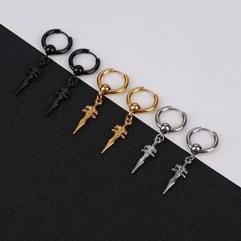 Pendientes De Aro Con Colgante De Espada Daga Acero Inoxidable Gótico Punk Rock Hip Hop Joyería Unisex