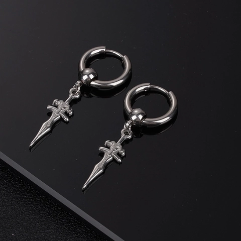 Pendientes De Aro Con Colgante De Espada Daga Acero Inoxidable Gótico Punk Rock Hip Hop Joyería Unisex