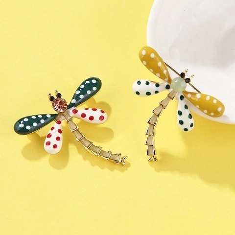 Polka Dot Libelle Brosche Für Damen Legierung Emaille Pin Mit Straß Kristall Inlay Vintage Insekten Schmuck