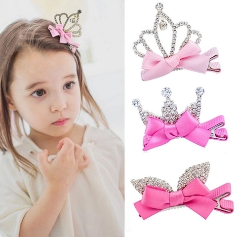 Mädchen Haarspange Strass Krone Schleife Prinzessin Stil Haarschmuck Für Kinder Funkelnde Entenschnabel Clips