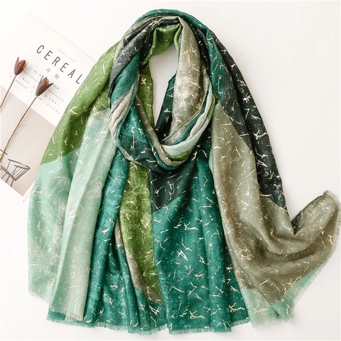 Bufanda Chal Patchwork Geométrico Poliéster Algodón Satinado Estampado Dorado Cálido Moda Invierno Mujer