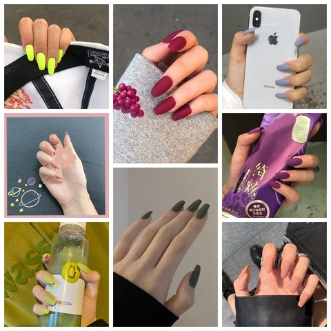 Uñas Postizas de Presión Mate Esmerilado Ataúd Color Sólido Bailarina Uñas Postizas Cobertura Completa Manicura Mujer Puntas de Uñas