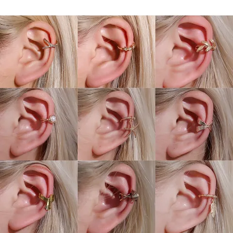 Pendientes De Clip Vintage De Aleación Ear Cuffs Sin Perforación Hoja Abeja Calavera Joyería Para Mujeres